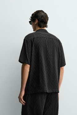 ZARА РУБАШКА JACQUARD С ГЕОМЕТРИЧЕСКИМ УЗОРОМ, ЧЕРНЫЙ