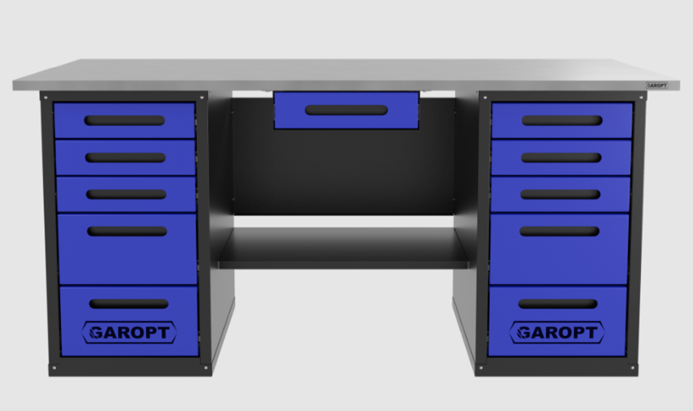 Верстак с ящиком двухтумбовый 5 ящиков /5 ящиков, синий 1800*700 GAROPT, GT1800Y1Y5Y5.blue
