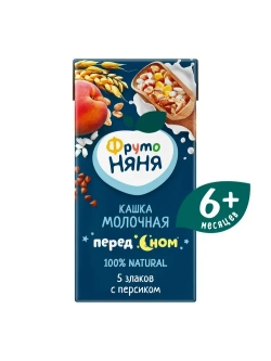 Каша мультизлаковая детская ФрутоНяня с 6 месяцев, 5 злаков с персиком , молочная, жидкая, 200 мл