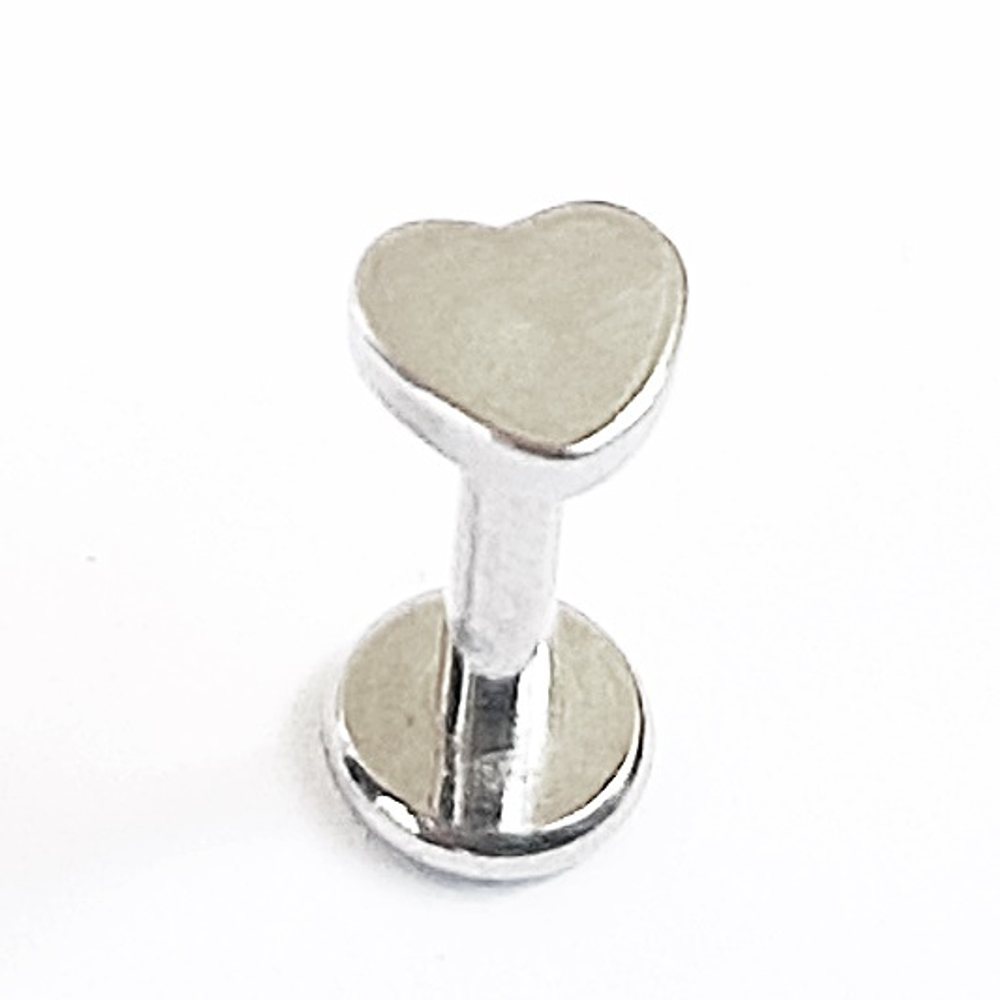 Серьга для пирсинга губы 6 мм "Сердечко", толщина 1,2 мм. Медицинская сталь.