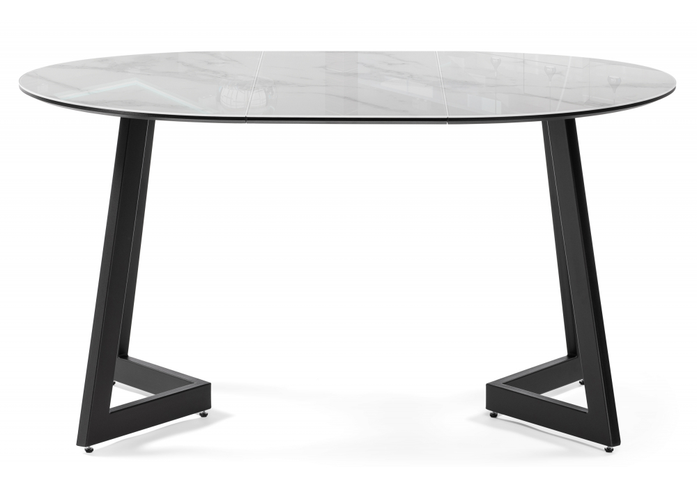 Стол стеклянный Woodville Алингсос 100(140)х100х76 белый мрамор, черный