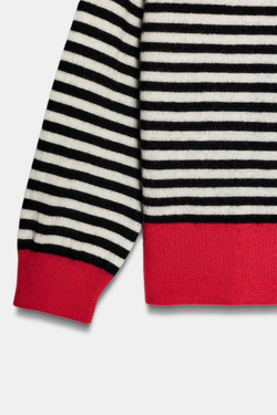 ZARA СВИТЕР ИЗ 100% ШЕРСТИ В ПОЛОСКУ, КРАСНЫЙ/ЧЕРНЫЙ
