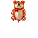 Шар Фольгированный Мишка с сердцем на палочке (Коричневый)