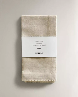 ZARA HOME САЛФЕТКИ С ФЕСТОНАМИ (НАБОР ИЗ 2 ШТ.), СВЕТЛО-БЕЖЕВЫЙ