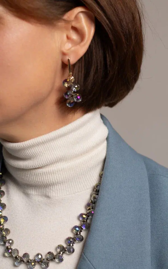 Серьги "Деора" серо-голубой чешский хрусталь, оттенок золото