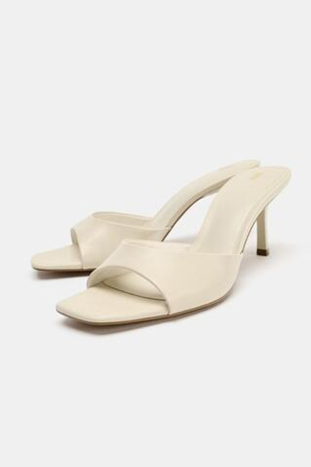 ZARA БОСОНОЖКИ НА КАБЛУКЕ, ЭКРЮ