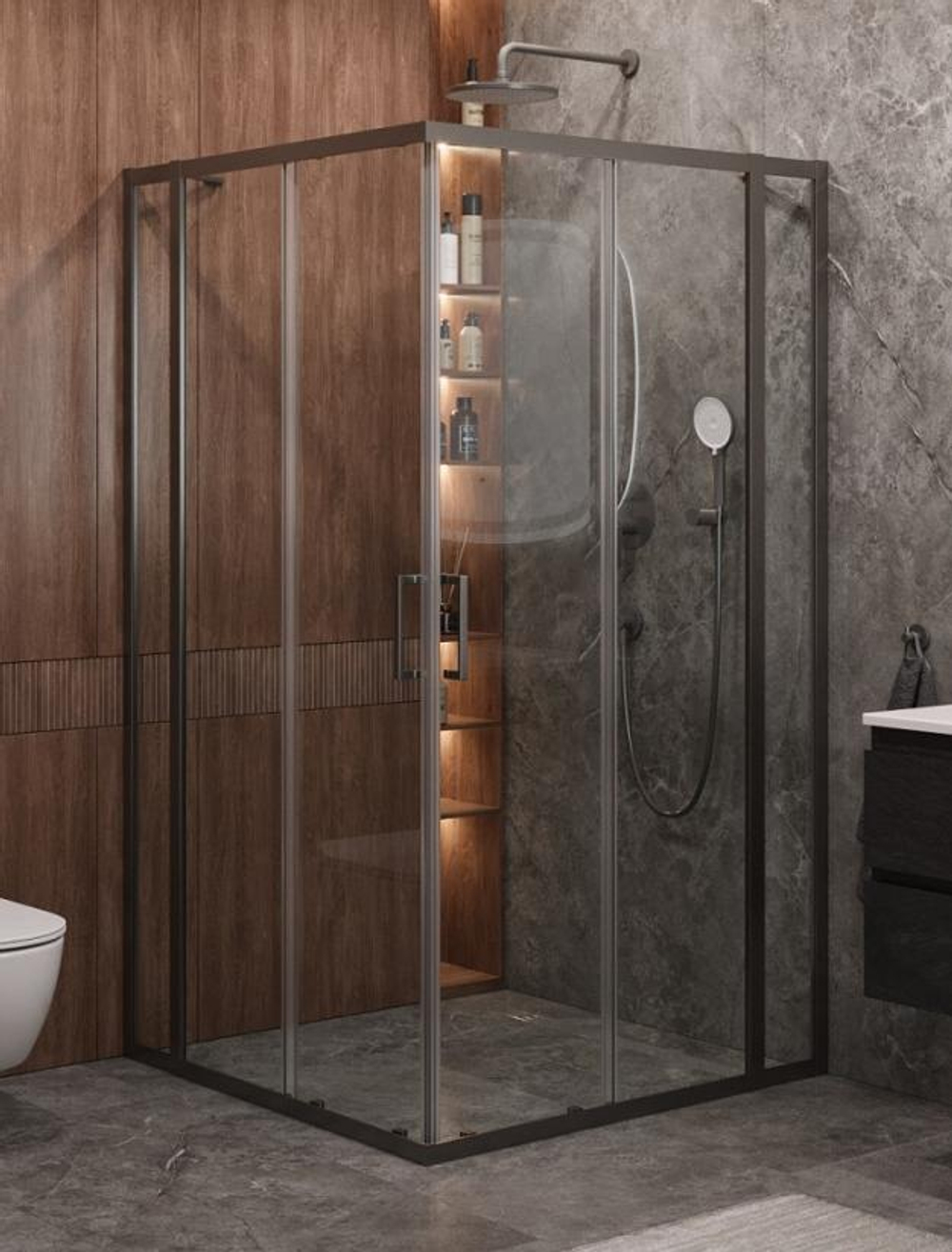 Душевой уголок Cezares MOLVENO-A-22-100+20-C-GM-IV, 120х120х195, профиль оружейная сталь, прозрачное стекло