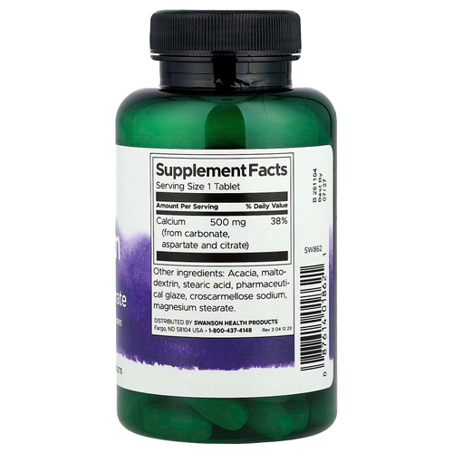 Swanson, Карбонат кальция, аспартат и цитрат, 500 мг, 100 таблеток