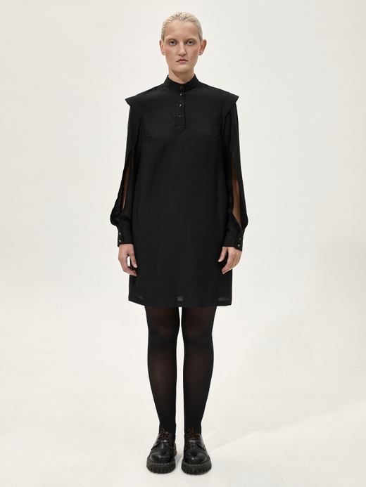 Платье-рубашка с разрезами на рукавах "Девичье". Черное