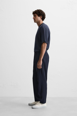 ZARA БРЮКИ КОМФОРТНОЙ ПОСАДКИ ИЗ РЕЛЬЕФНОЙ ТКАНИ, СИНИЙ