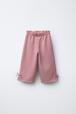 ZARA БРЮКИ ФЛИСОВЫЕ С БЛЕСТЯЩИМИ БАНТАМИ, МЯГКИЙ РОЗОВЫЙ