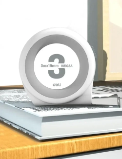 Рулетка "Home Series White" Deli H8103A 3м х 19мм (Эксклюзивный дизайн, клипса, ремешок, подарочная упаковка)