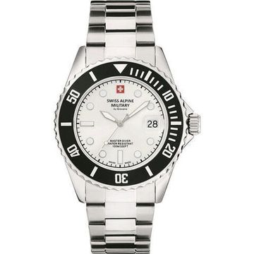 С браслетом Мужские наручные часы с серебряным браслетом Swiss Alpine Military 7053.1132 mens watch 42mm 10ATM