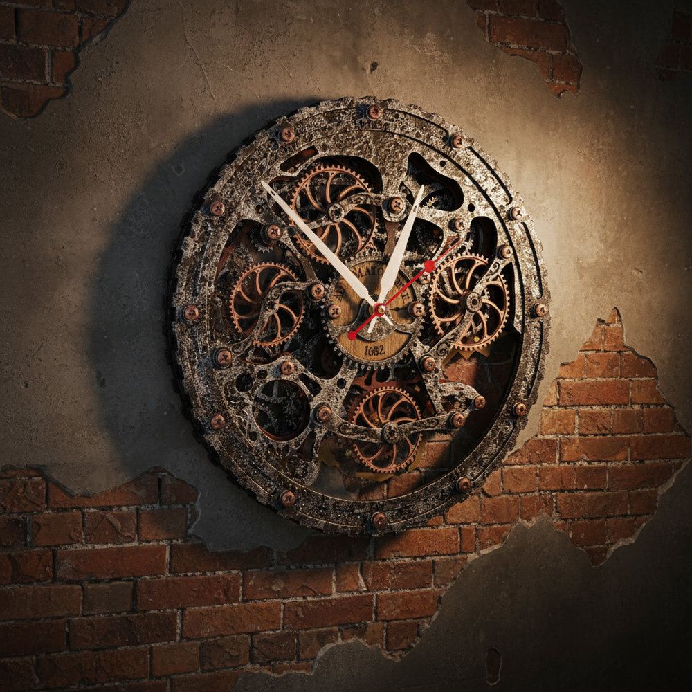 Автоматон Bite 1682 Circle Старый металл – настенные часы в стиле стимпанк