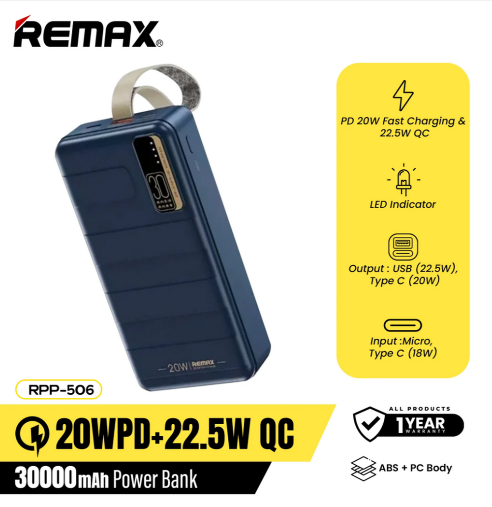 Повербанк (PowerBank) Remax RPP-506 (30000mAh/PD+QC)