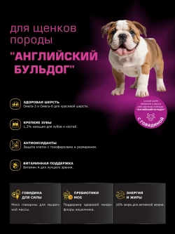 Корм для щенков Английский бульдог, с говядиной, 12 кг