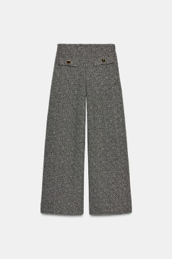 ZARA БРЮКИ ИЗ ТКАНЕВОЙ СТРУКТУРЫ, БЕЛЫЙ/ЧЕРНЫЙ