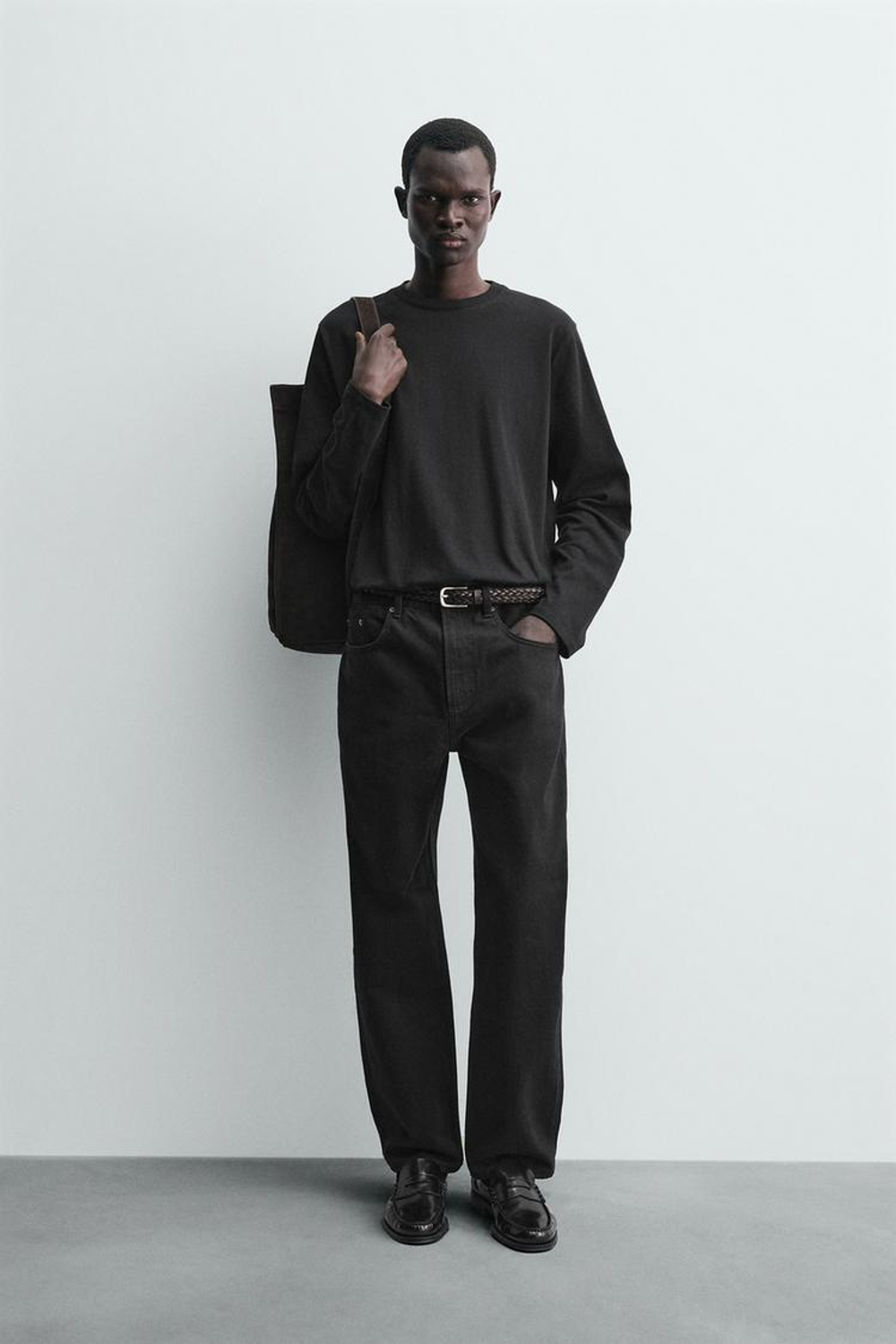 ZARA ФУТБОЛКА С ДЛИННЫМИ РУКАВАМИ, ЧЕРНЫЙ