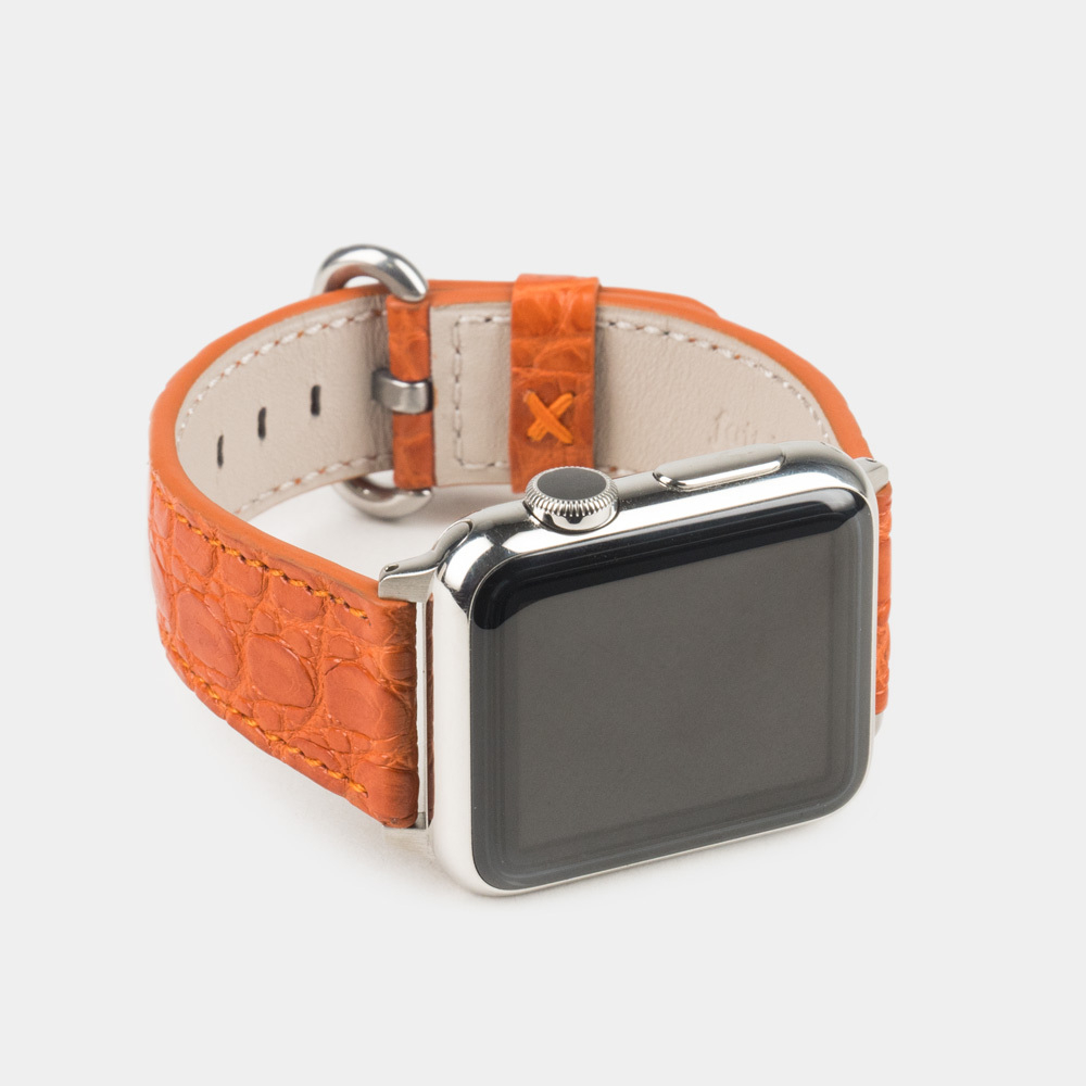 Ремешок для Apple Watch 40/41/42 mm из кожи аллигатора, оранжевого цвета