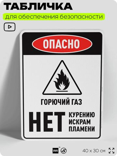 Табличка для обеспечения безопасности "Опасно горючий газ нет курению искрам пламени", для производства, предприятия, организаций, 40х30 см, Silver Plane x Айдентика Технолоджи