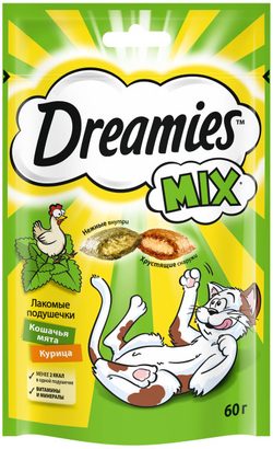 DREAMIES лакомые подушечки для кошек с курицей и мятой 0,06кг