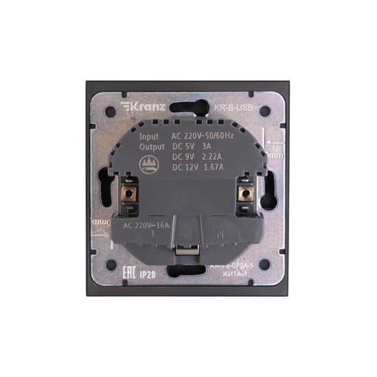 Розетка STRONG 1-ая с/з с/у з/ш 16А с USB A+C быстрой зарядки 5В/3А антрацит KRANZ