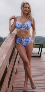 Купальный лиф с растительным принтом нежной расцветки (Размер: 85H) (Цвет: белый с синим)