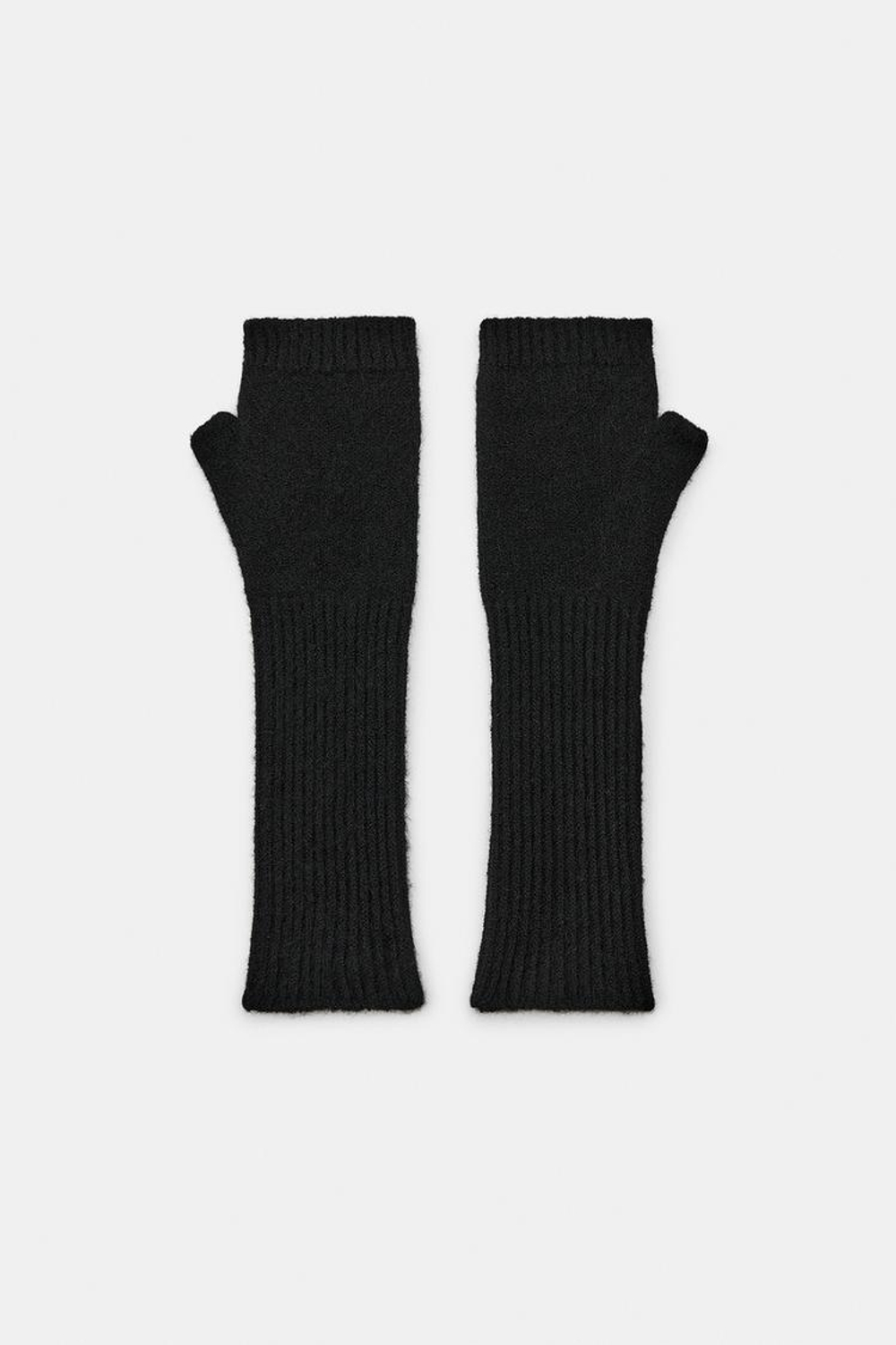 ZARA ДЛИННЫЕ ТРИКОТАЖНЫЕ МИТЕНКИ, ЧЕРНЫЙ