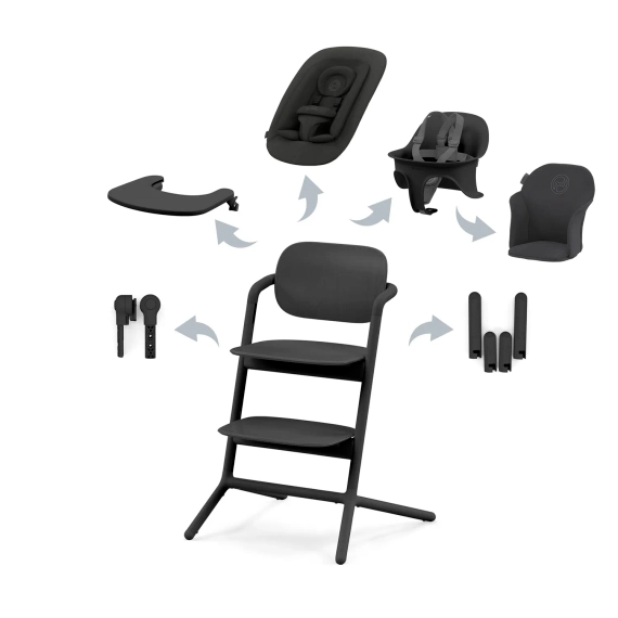 Стульчик Cybex Lemo 4-in-1 Set Stunning Black + мягкий вкладыш и ремни безопасности