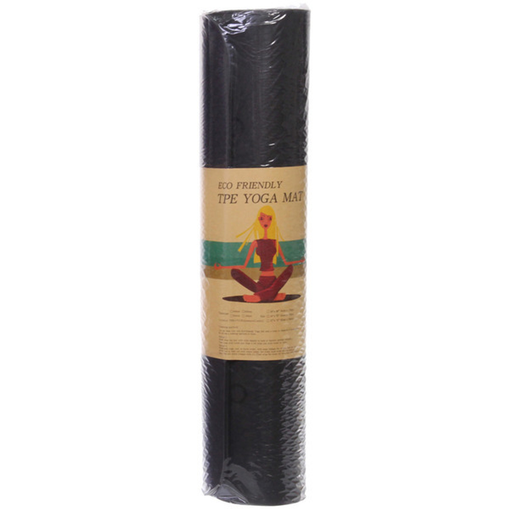 Коврик для йоги 6 мм 183*61 см «Шамбола» с лазерной гравировкой (ТРЕ), черный
