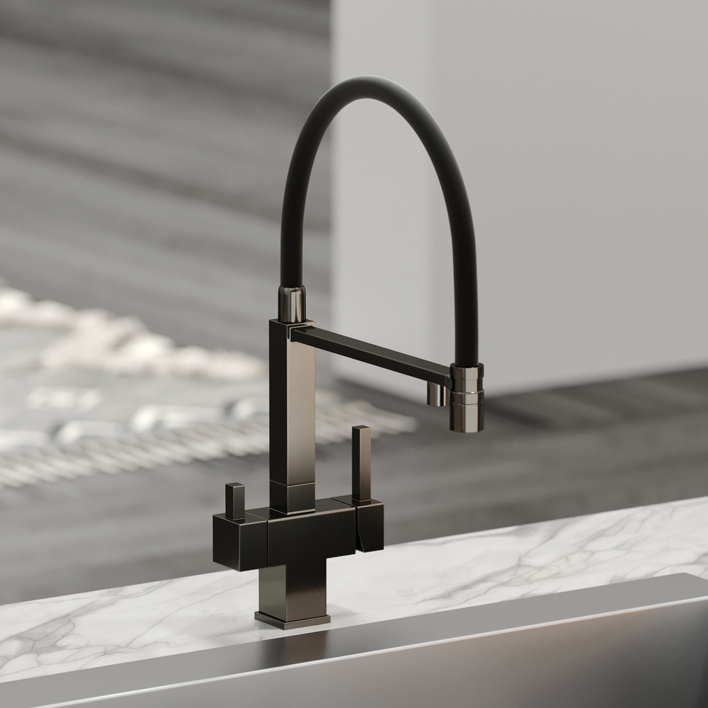 Смеситель для кухни Sancos Moro с гибким изливом, цвет вороненая сталь/черный, арт. SC4006GG
