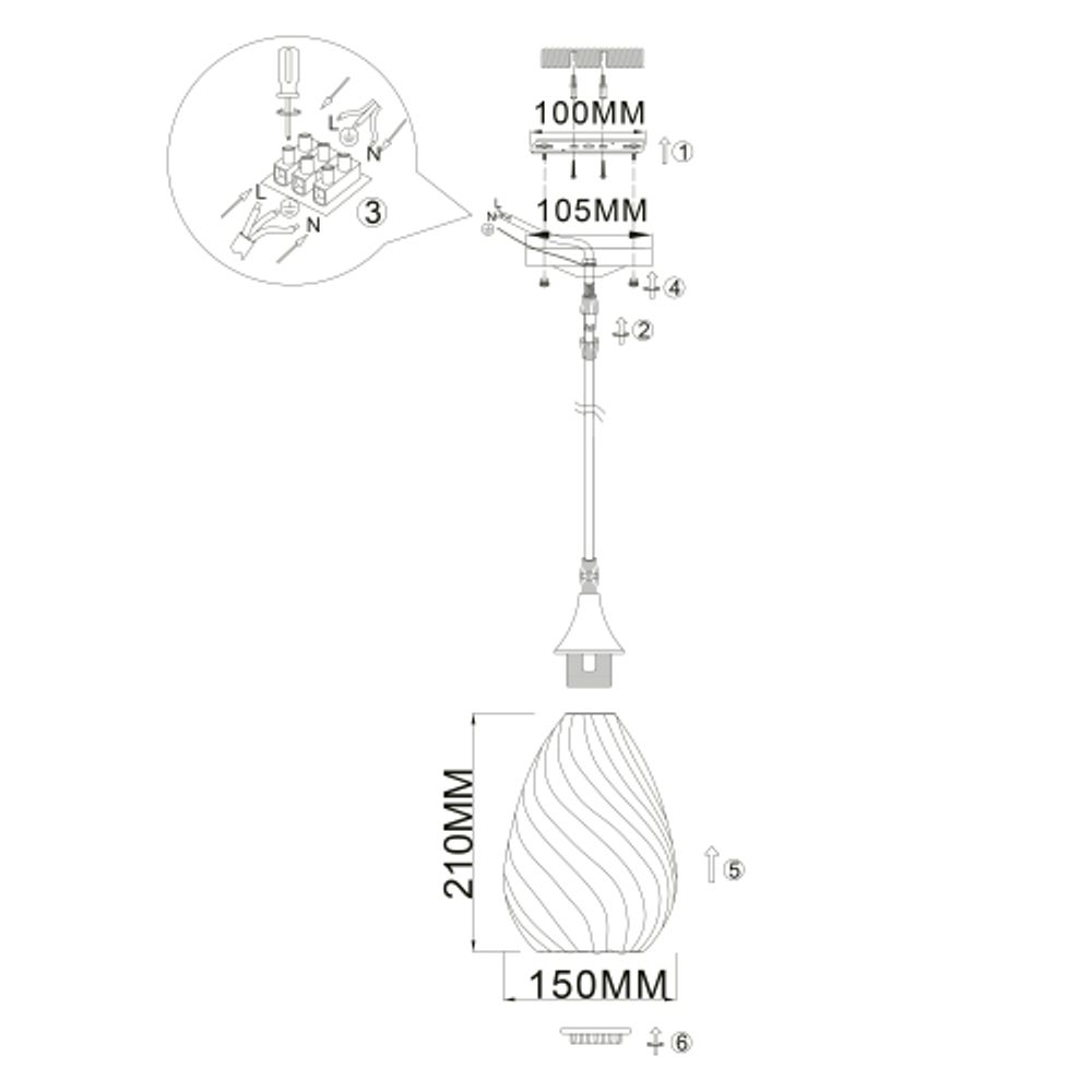 Светильник подвесной (подвес) Rivoli Lily 9122-201 1 х Е27 40 Вт модерн потолочный