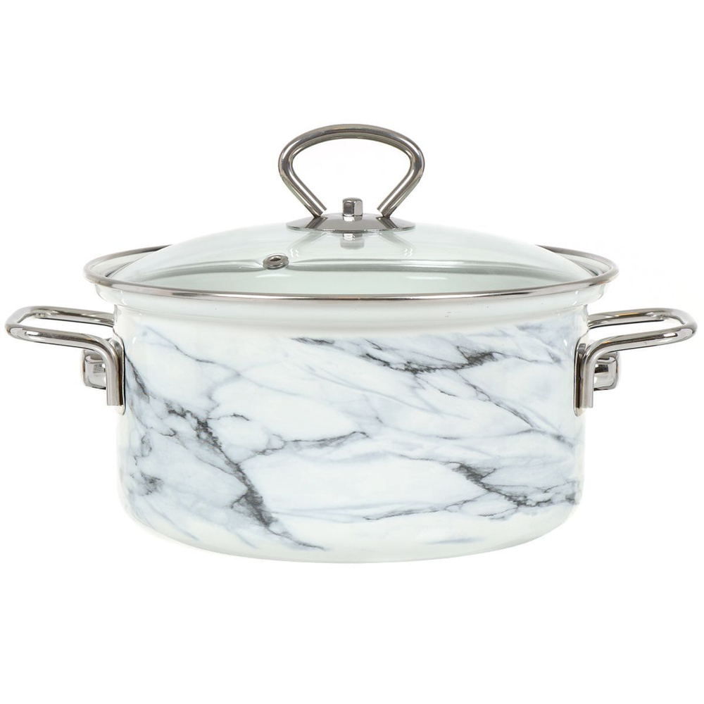 Набор эмалированной посуды 6 пр, кастрюли 1.9,2.5,3.7 л, Керчь, Белый мрамор-1 Элит, бел