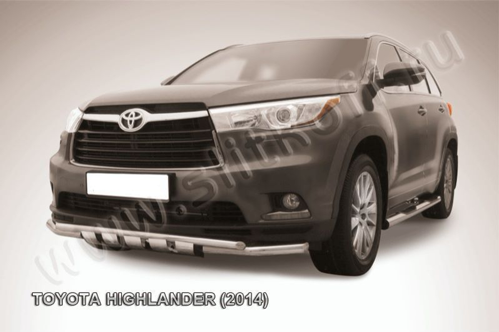 Защита переднего бампера (нержавейка) Toyota Highlander (2014-2016) d57+d42 с защитой картера