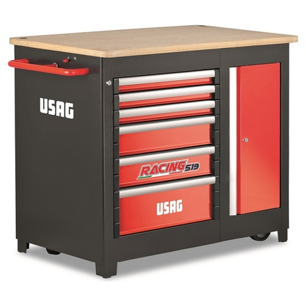 519 RBU6/3V Тележка-верстак инструментальная, 6 ящиков, боковой шкаф, красно-серая, USAG (Италия)