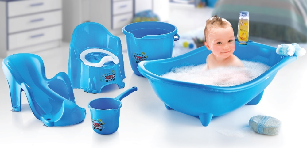 Набор для детей (ванночка, горшок, горка для купания, ковш, ведро) голубой арт. 12019 ДУНЬЯ
