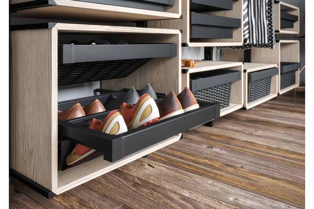 Корзина металлическая перфорированная для обуви ELITE 900мм, скрытый монтаж с доводчиком, антрацит