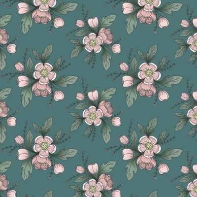 ВИНТАЖНЫЕ ЦВЕТЫ НА ИЗУМРУДНОМ ФОНЕ