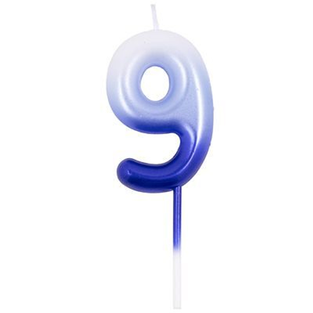 Свеча-цифра "9" Омбре голуб/синий, 6см.