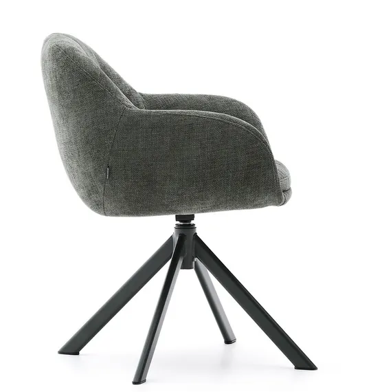 Dorina Вращающееся кресло из зеленого шенилла и стальными зелеными ножками