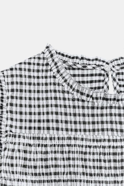 ZARA ТОП В КЛЕТКУ ВИШИ С ЭФФЕКТОМ ЖАТКИ, КОРИЧНЕВЫЙ/ЭКРЮ