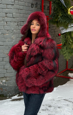 Шуба из меха чернобурки тонирования оттенок «клюква» 60см