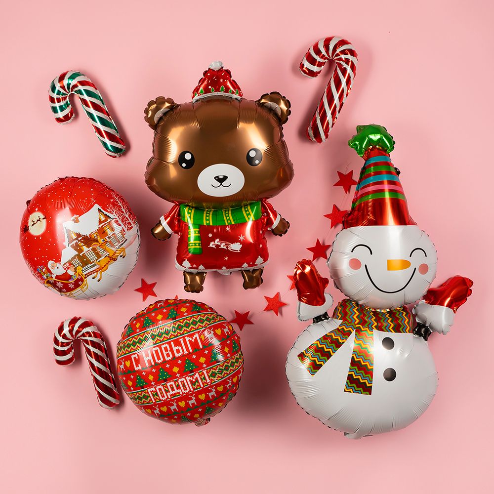 Шар (12''/30 см) Мини-фигура, Леденец трость, Красный/Зеленый, 1 шт.