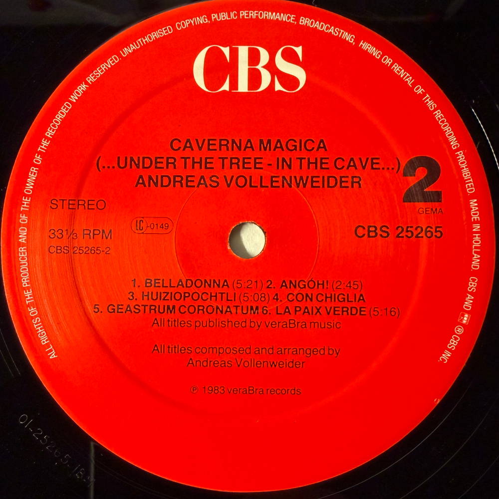 Andreas Vollenweider ‎– Caverna Magica (Голландия)