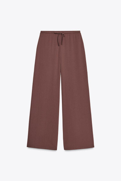 ZARA БРЮКИ STRAIGHT-LEG ИЗ РЕЛЬЕФНОЙ ТКАНИ, КОРИЧНЕВЫЙ