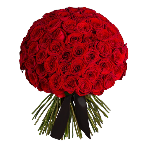 Траурный букет из живых цветов «100 бордовых роз»