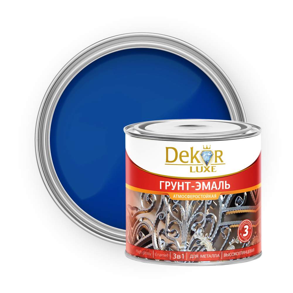 DEKOR LUXE  Грунт-эмаль 3 в 1 атмосферостойкая  Синяя 1,9кг (Кубанские краски)