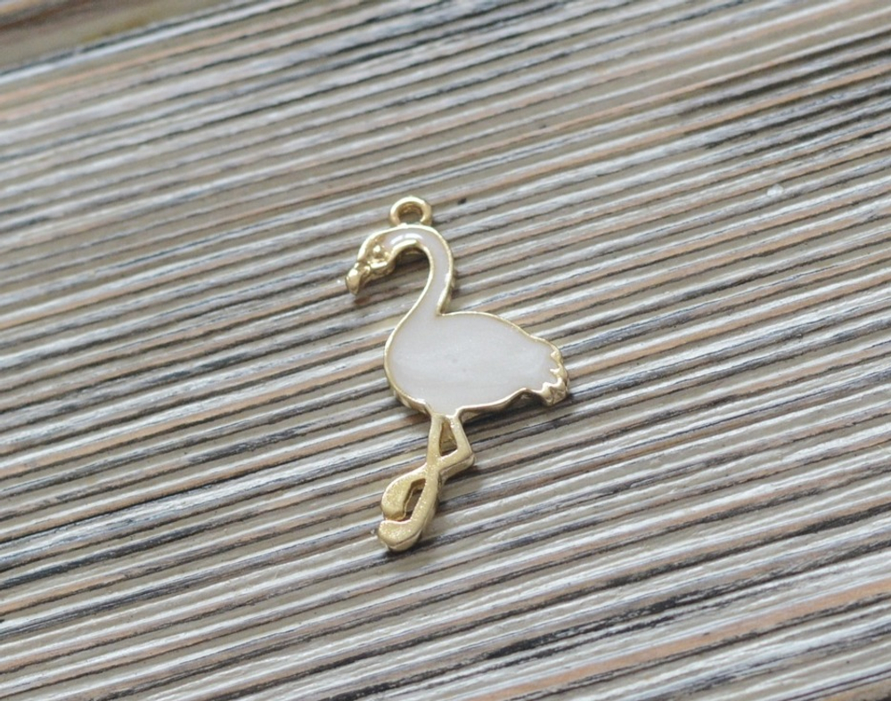 Подвеская эмалевая 3см,фламинго, белый