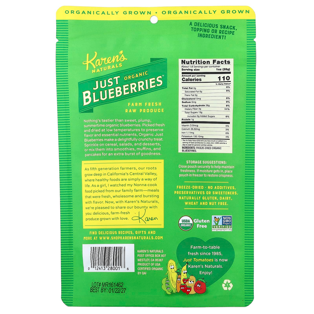 Karen's Naturals, Organic Just Blueberries®, 51,1 г (1,8 унции)