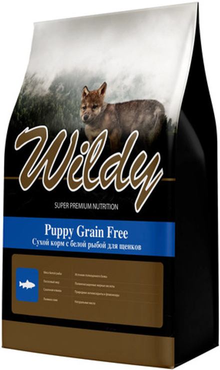 Wildy 3кг Puppy Grain Free для щенков, беззерновой, с белой рыбой